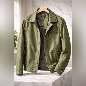🧥 Milestone Handcrafted Leather Jacket – Olive Green – NEW